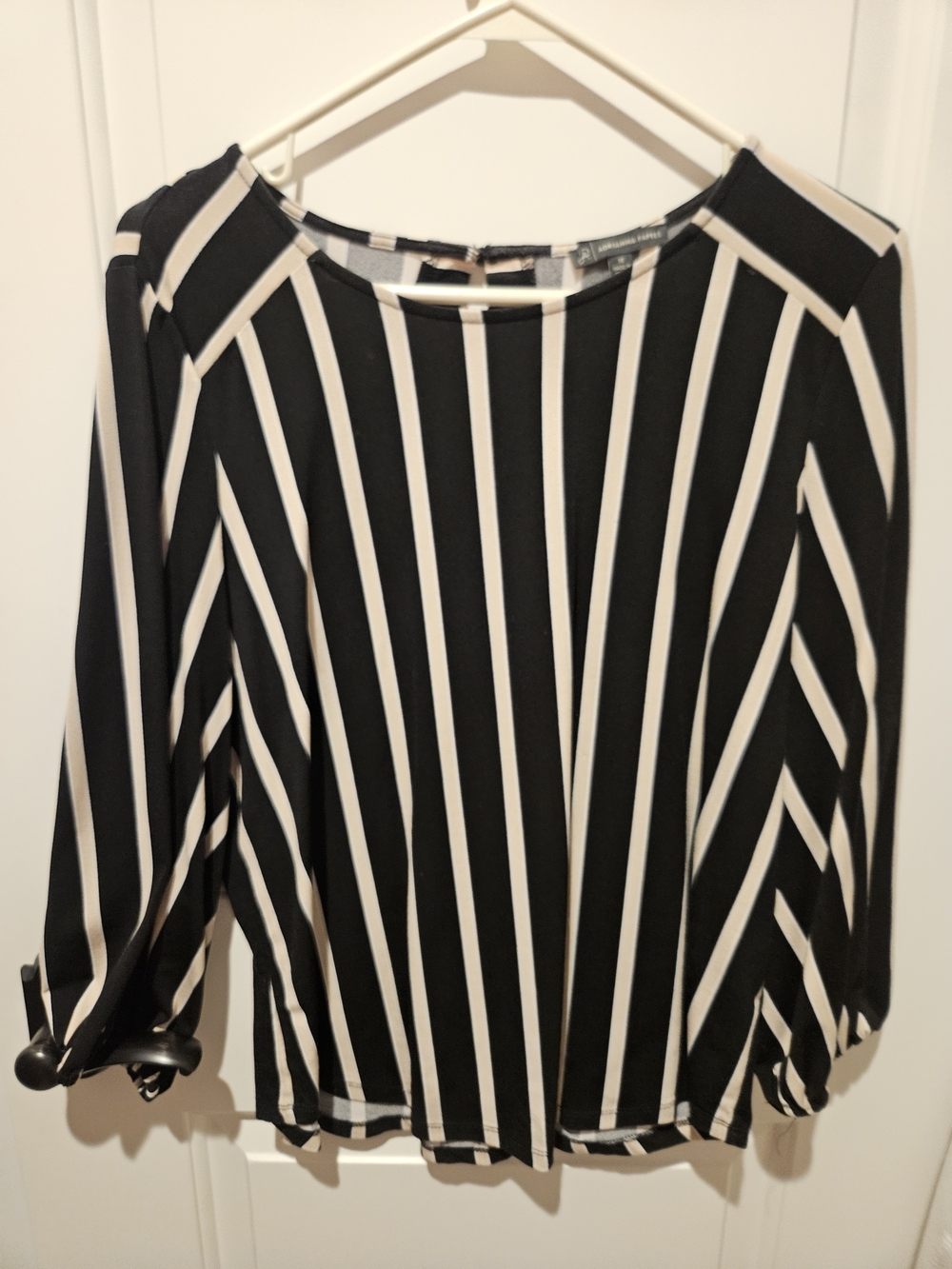 Adrianna Papell Black and White Vertical Stripe Blouse